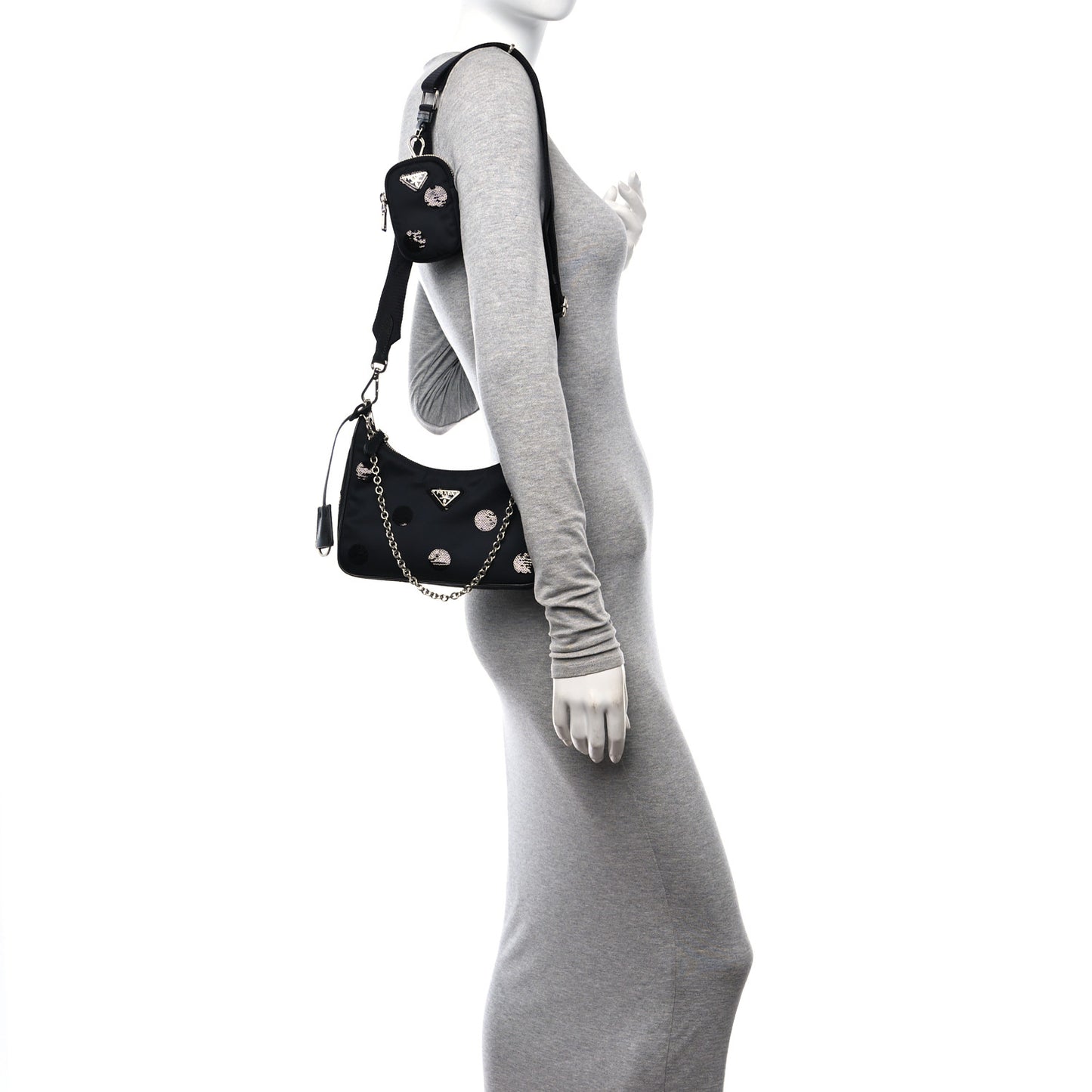 Nylon Sequin Embellished Polka Dot Re-Edition 2005 Shoulder Bag Black
