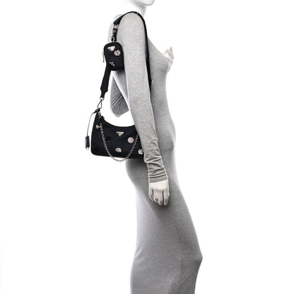 Prada Nylon Sequin Embellished Polka Dot Re-Edition 2005 Shoulder Bag Black 2 of 9