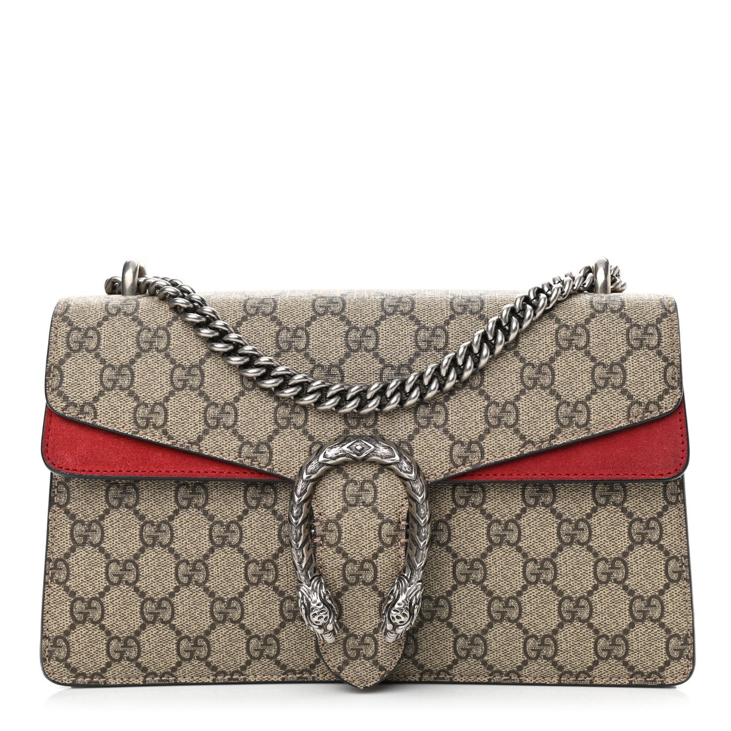 GG Supreme Monogram Suede Small Dionysus Shoulder Bag Beige Ebony Vulcanic Red