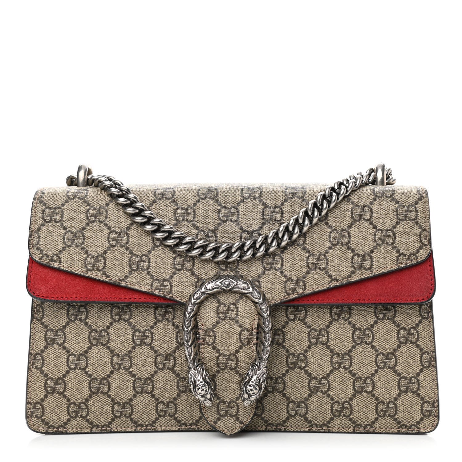 Gucci GG Supreme Monogram Suede Small Dionysus Shoulder Bag Beige Ebony Vulcanic Red 1 of 13