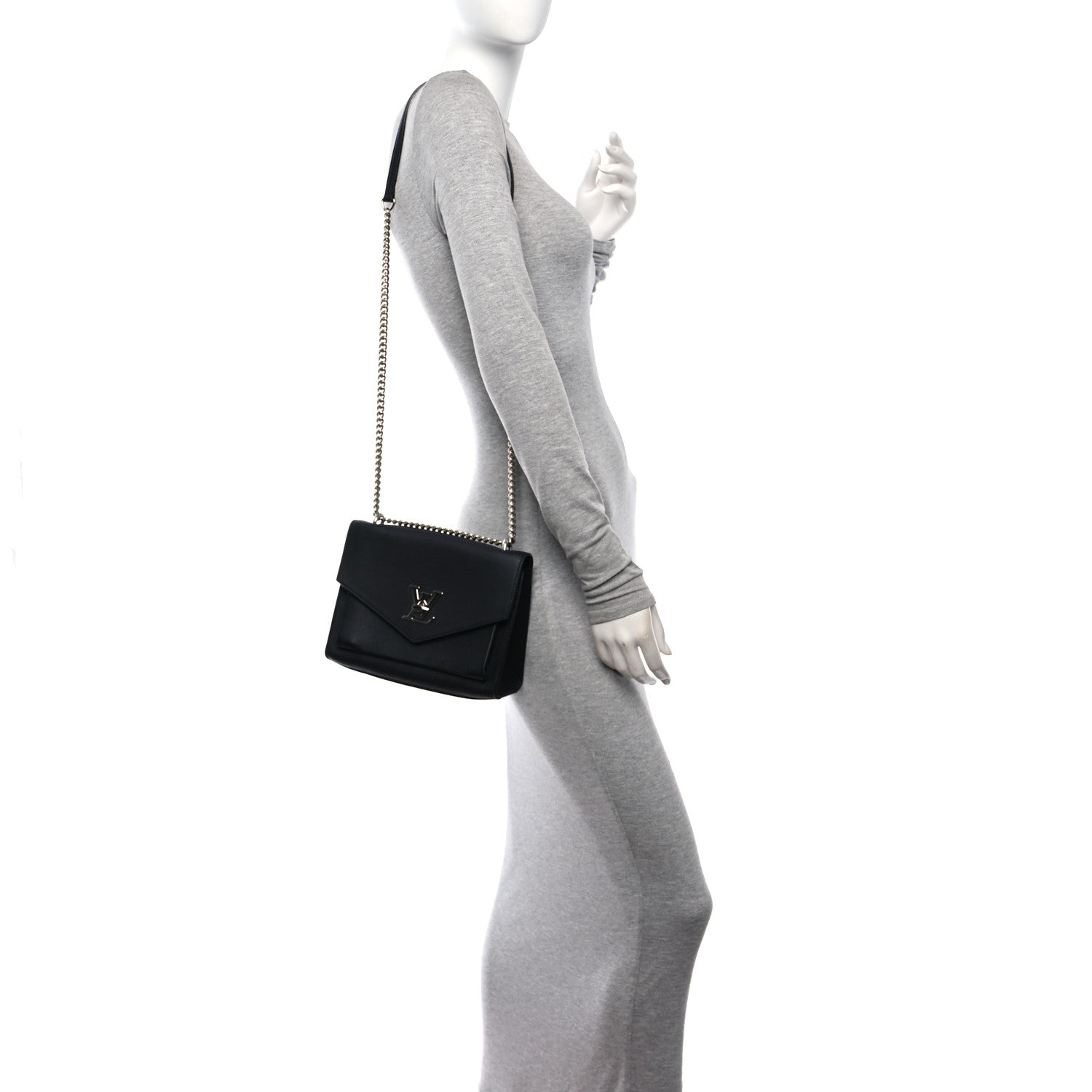 Louis Vuitton Soft Calfskin Mylockme Chain Bag BB Black 3 of 9