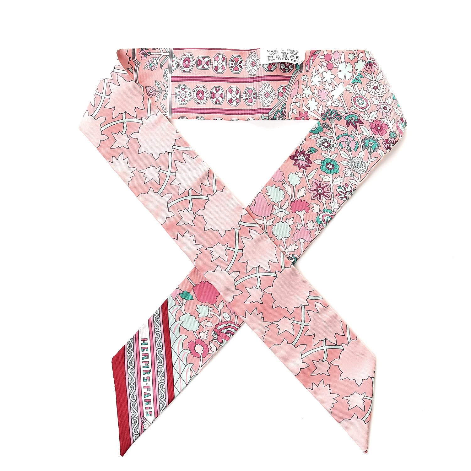 Hermes Silk Tapis Persans Twilly Rose Vert De Eau Creme 1 of 5