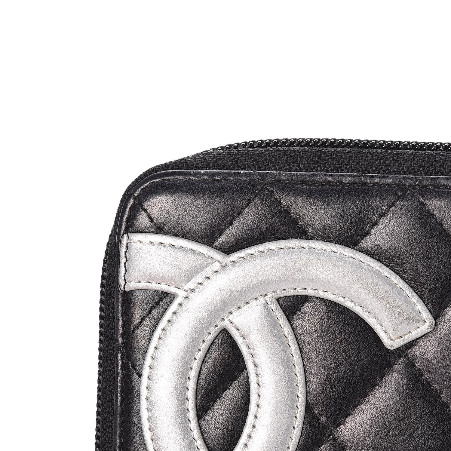 Chanel Calfskin Quilted Cambon Large Gusset Zip Around Wallet Black Silver 13 of 14