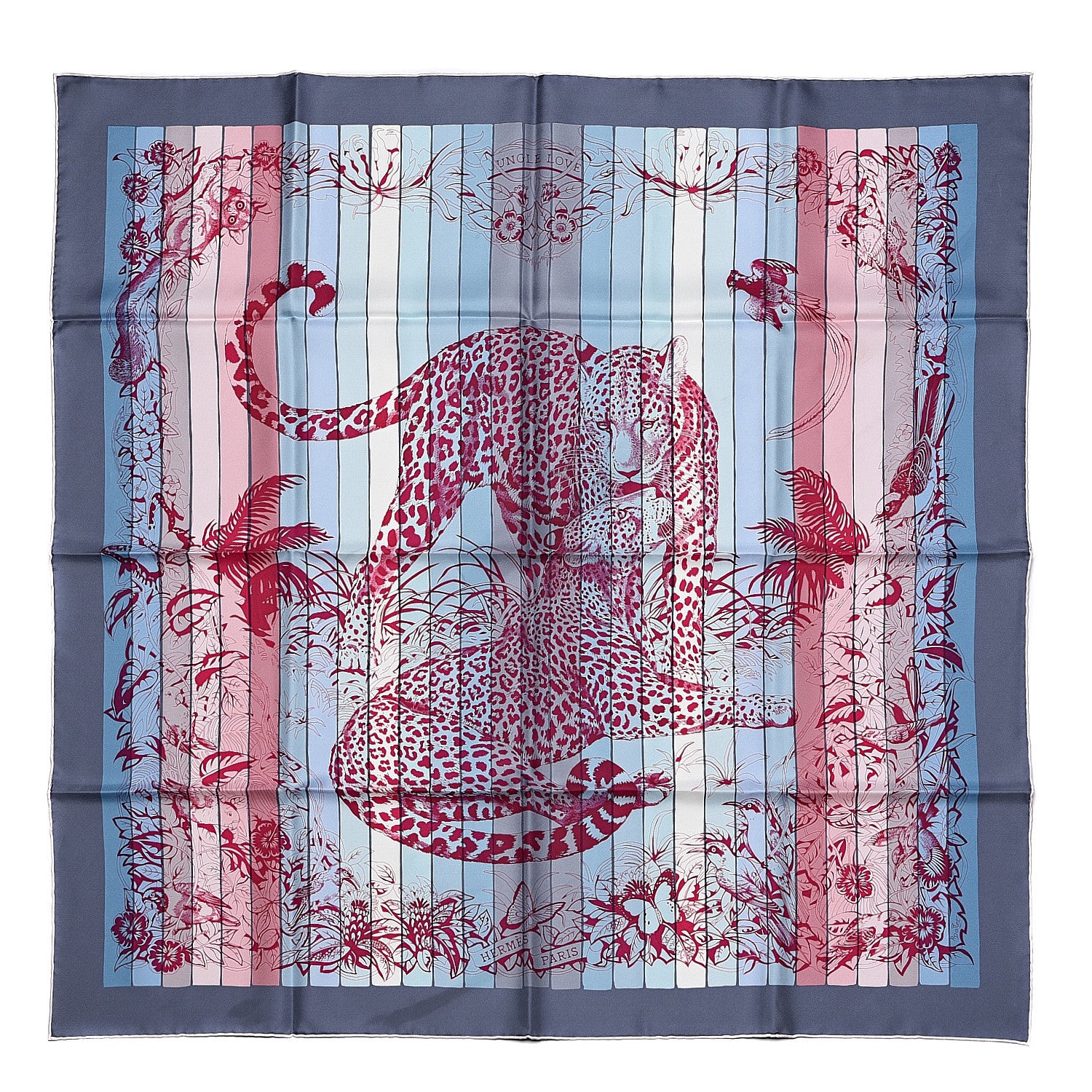 Hermes Silk Jungle Love Rainbow Scarf 90 Bleu Rose Gris 2 of 4