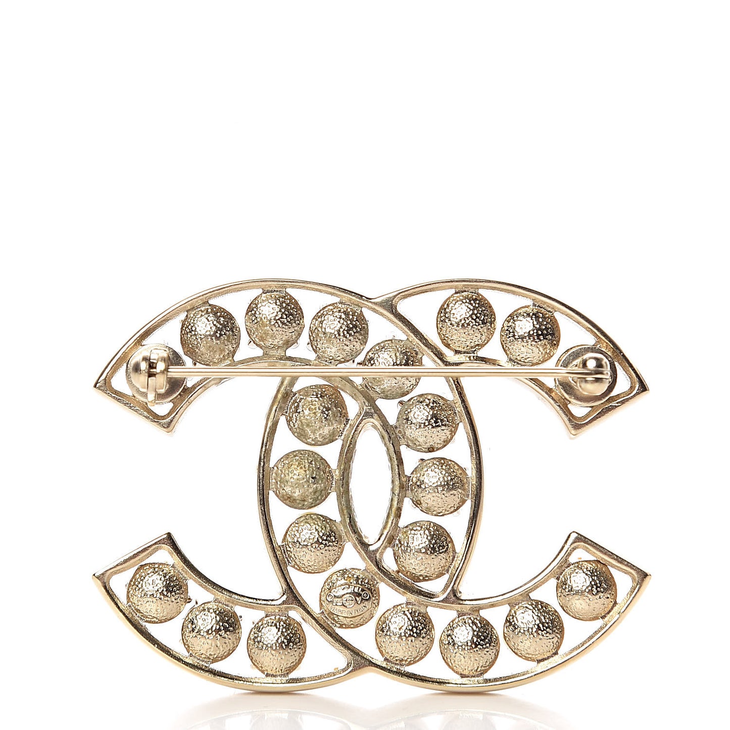 Pearl Crystal CC Brooch Gold Pearly White