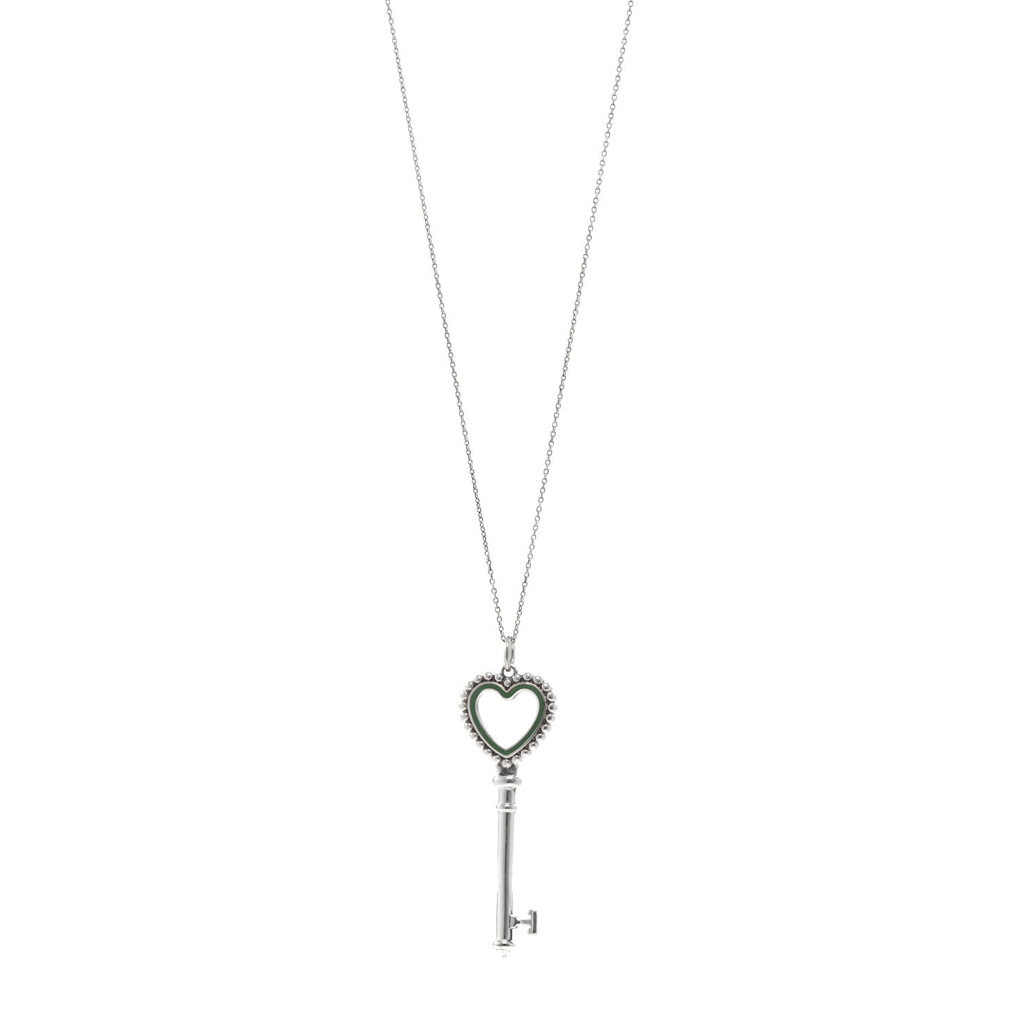 Sterling Silver Enamel Beaded Heart Key Pendant Necklace Blue