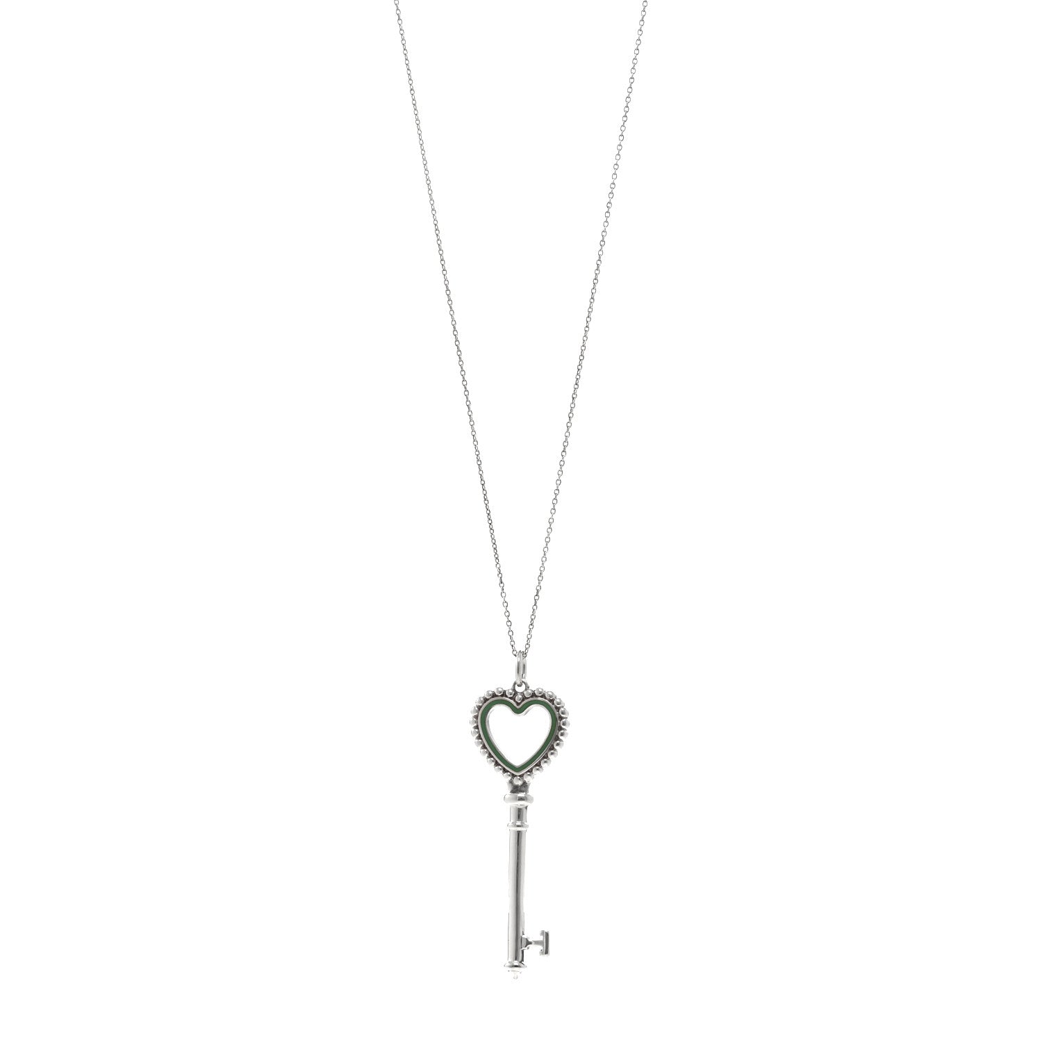 Tiffany Sterling Silver Enamel Beaded Heart Key Pendant Necklace Blue 1 of 5