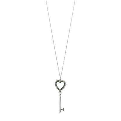 Tiffany Sterling Silver Enamel Beaded Heart Key Pendant Necklace Blue 1 of 5