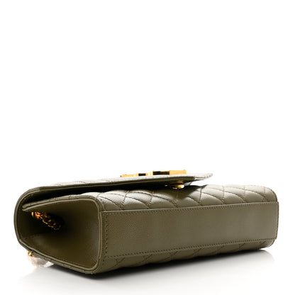 Saint Laurent Grain De Poudre Textured Mixed Matelasse Triquilt Small Monogram Satchel Dark Green 4 of 10