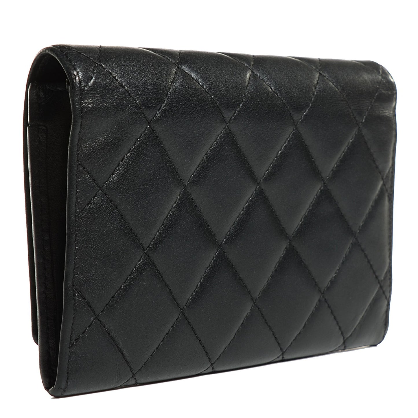 Calfskin Quilted Cambon Flap Wallet Black