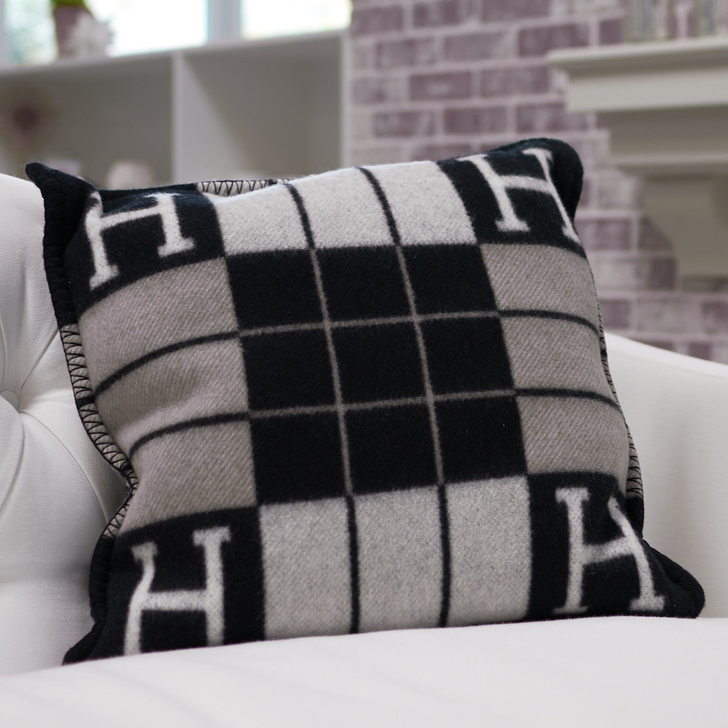 Hermes Wool Cashmere Avalon III Pillow PM Ecru Black 2 of 6