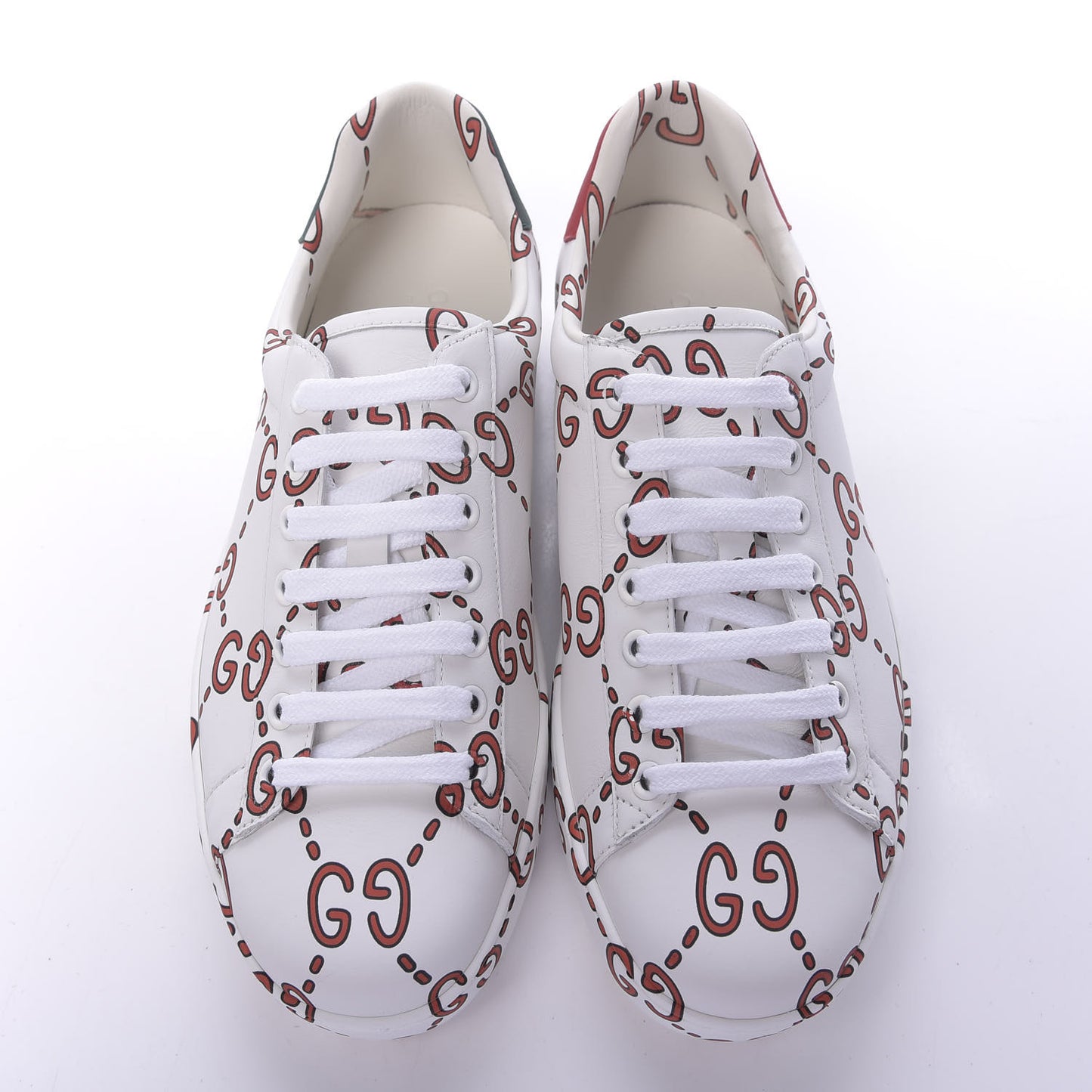 Calfskin GucciGhost Print Mens Ace Sneakers 7.5 White Hibiscus Red