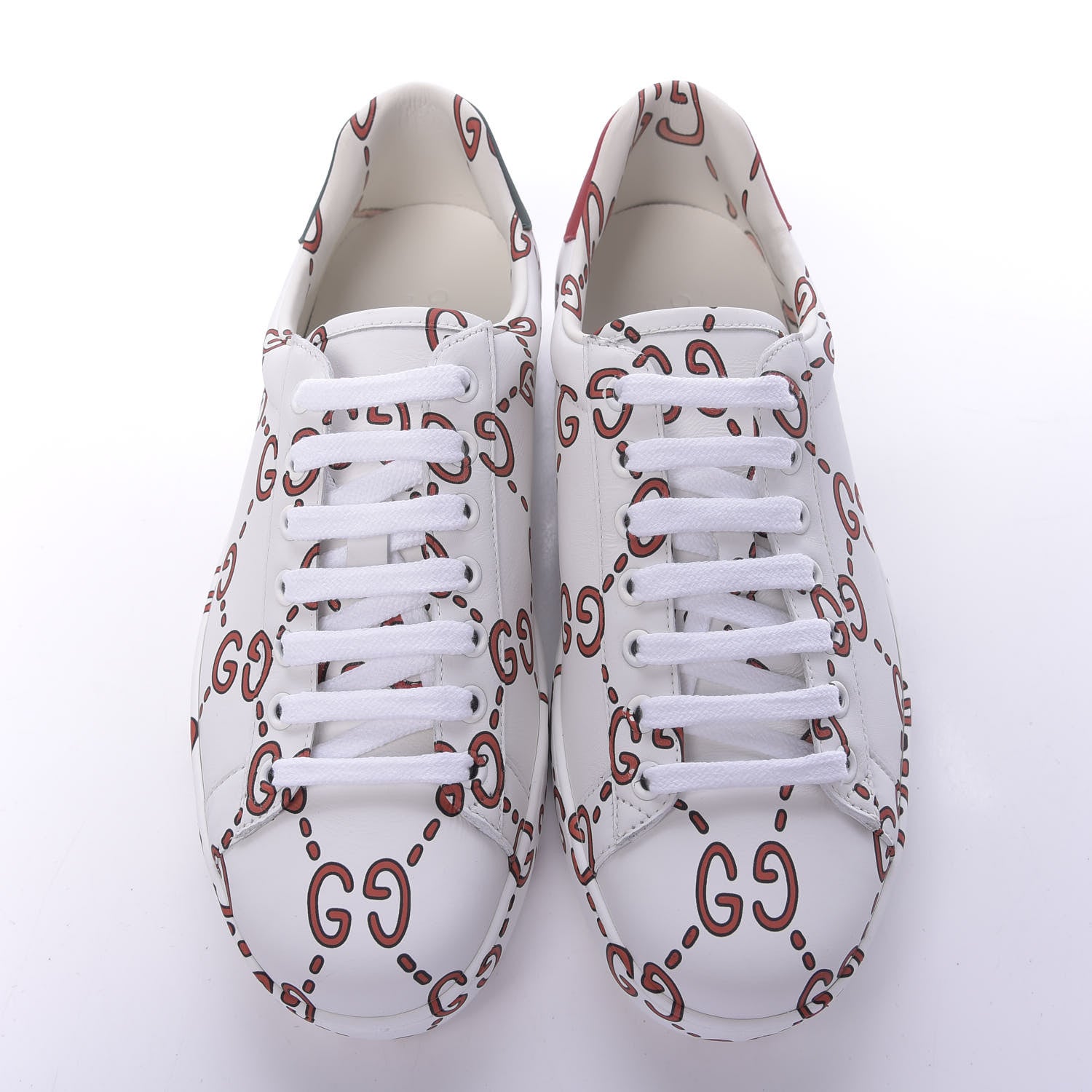Gucci Calfskin GucciGhost Print Mens Ace Sneakers 7.5 White Hibiscus Red 5 of 9