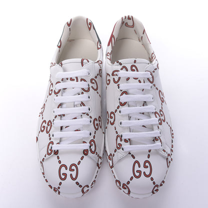 Gucci Calfskin GucciGhost Print Mens Ace Sneakers 7.5 White Hibiscus Red 5 of 9
