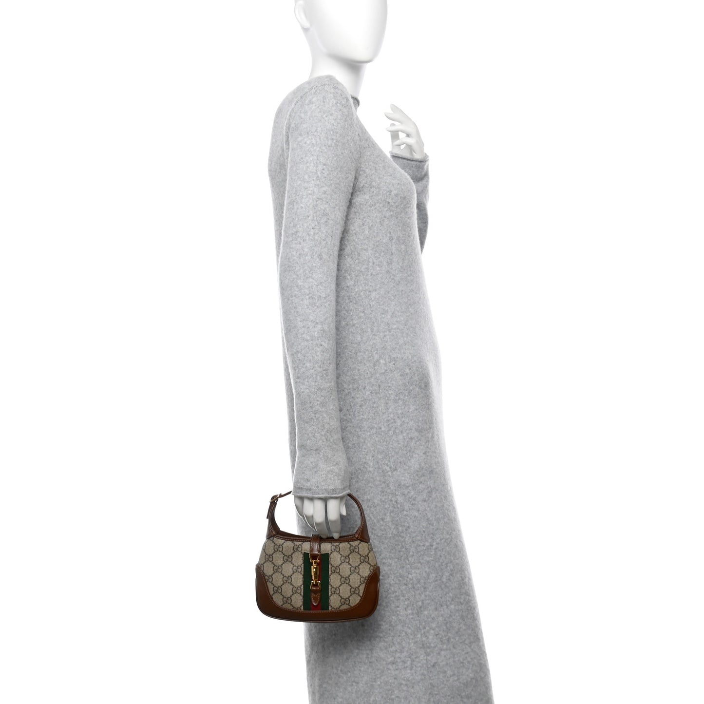 GG Supreme Monogram Azalea Calfskin Web Mini Jackie 1961 Hobo Beige Ebony Brown Sugar