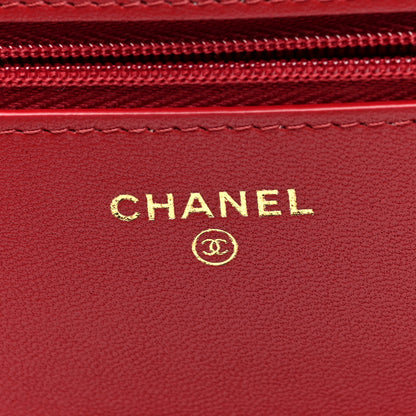 Chanel Lambskin Quilted Crystal Pearl CC Wallet On Chain WOC Burgundy 6 of 11