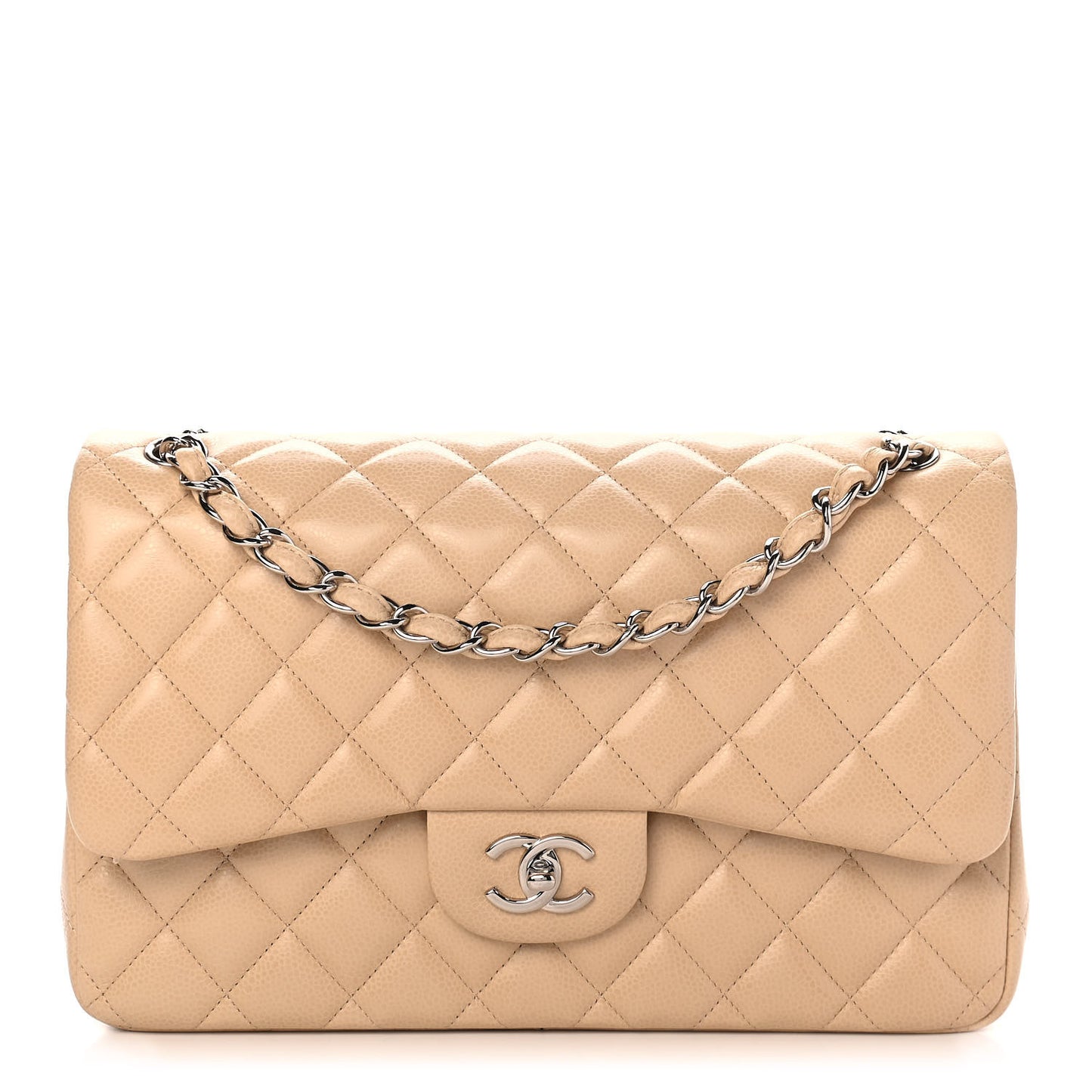 Caviar Quilted Jumbo Double Flap Beige Clair