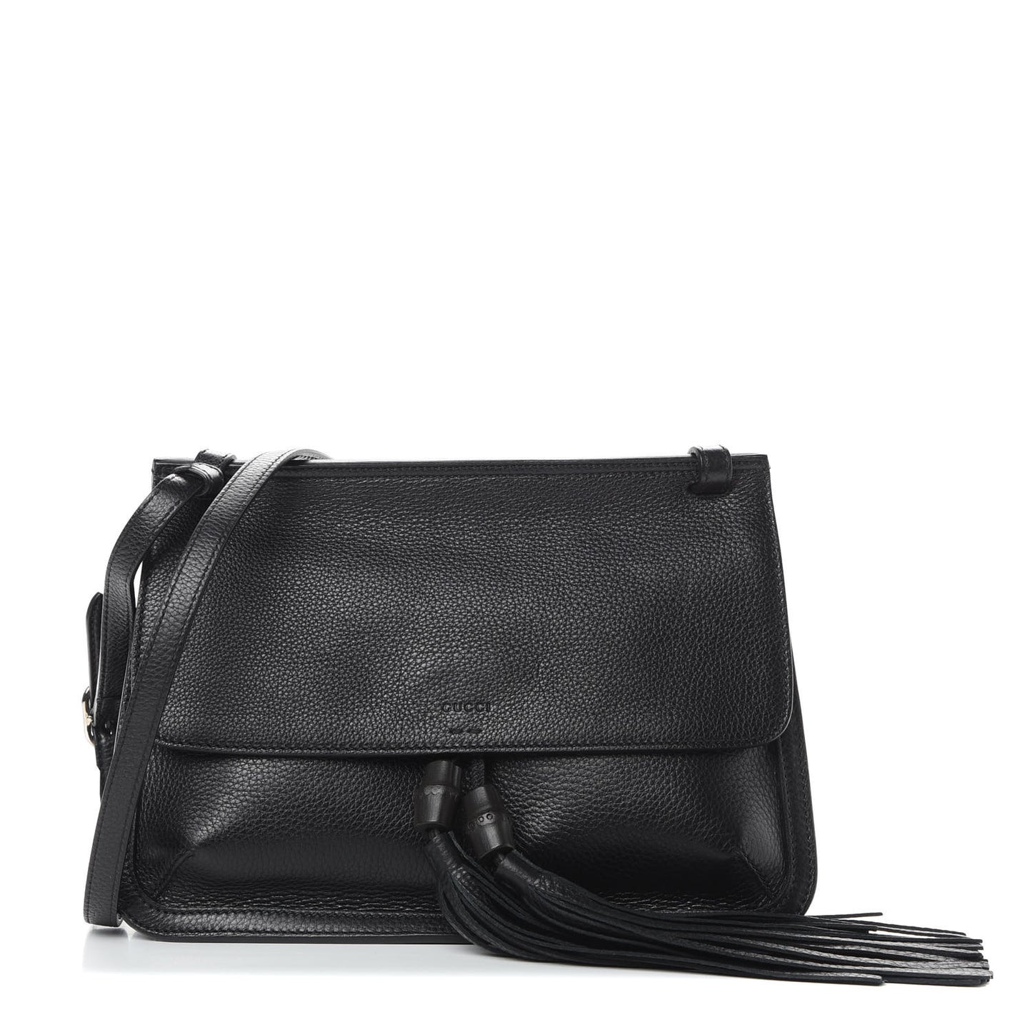 Pebbled Calfskin Medium Bamboo Daily Flap Shoulder Bag Black