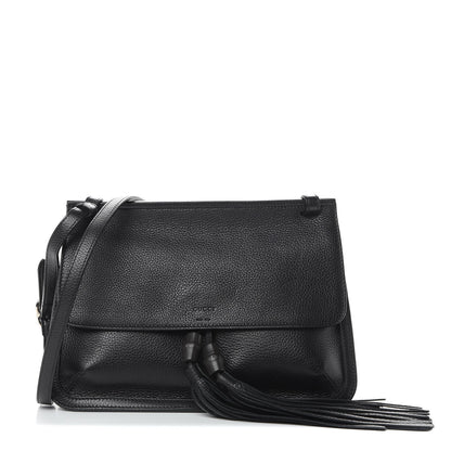 Gucci Pebbled Calfskin Medium Bamboo Daily Flap Shoulder Bag Black 1 of 9