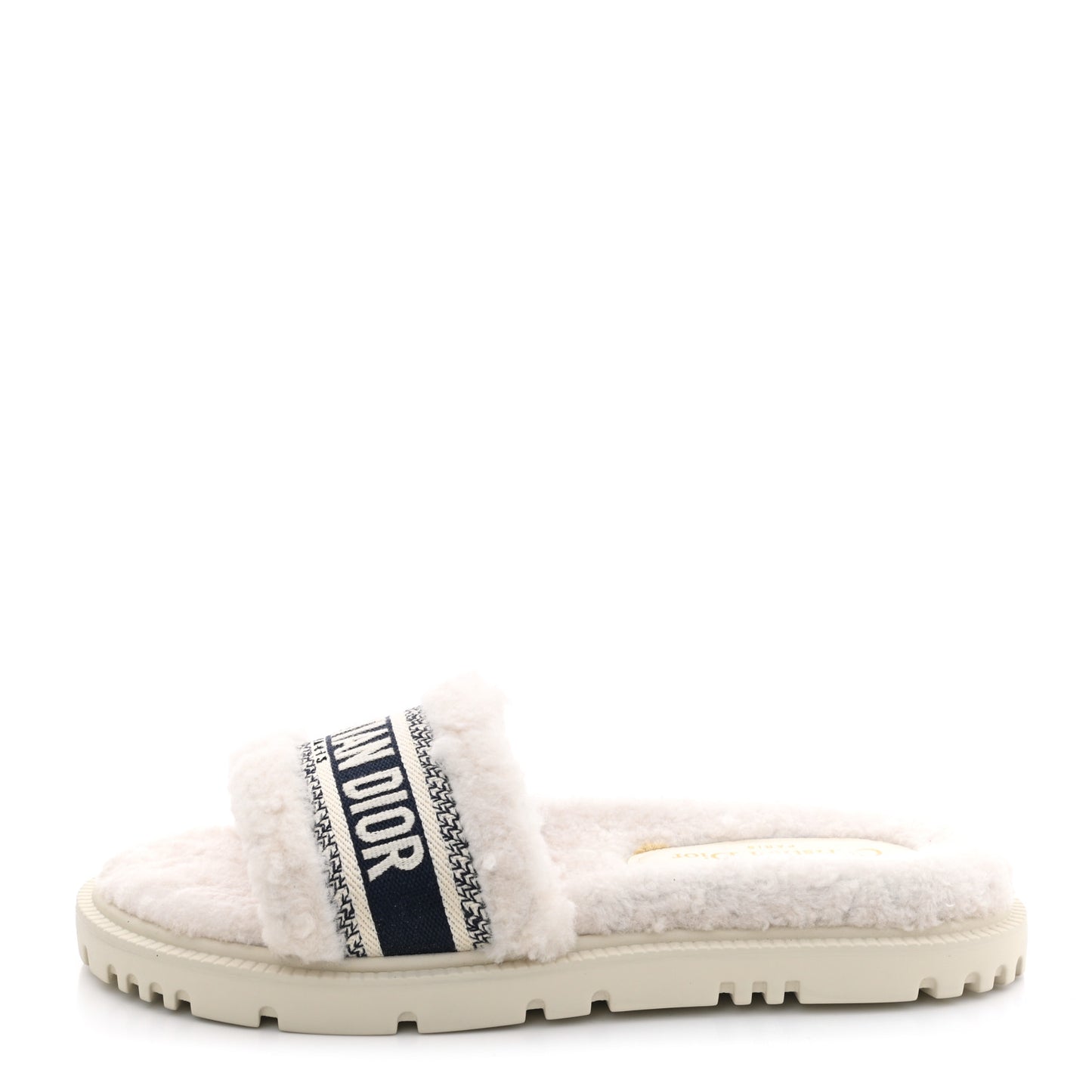 Shearling Canvas Embroidered Dway 10mm Slide Sandals 39 Natural Deep Blue
