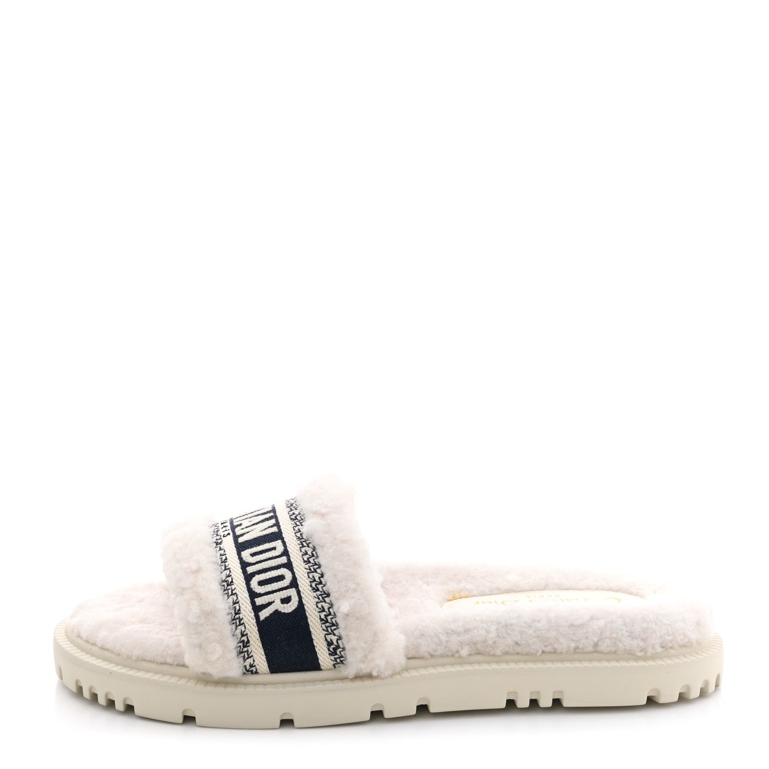 Christian Dior Shearling Canvas Embroidered Dway 10mm Slide Sandals 39 Natural Deep Blue 1 of 10