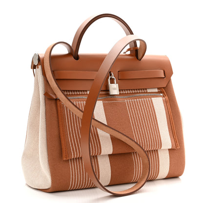 Hermes Vache Hunter Toile H Vibration Herbag Zip Retourne 31 PM Fauve Ecru Beige 4 of 12