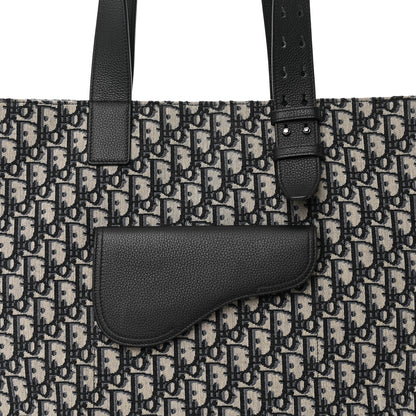 Christian Dior Oblique Saddle Tote Beige Black 8 of 10