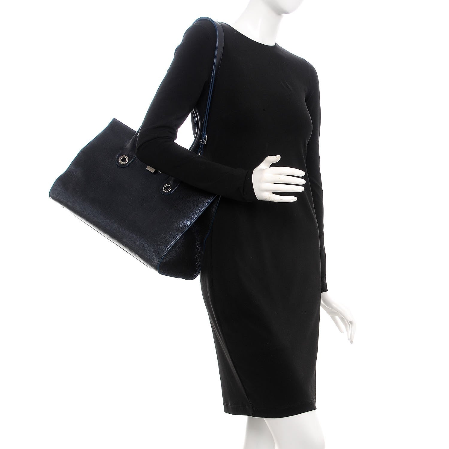 Jimmy Choo Metallic Grainy Goatskin Riley Tote Navy 2 of 12