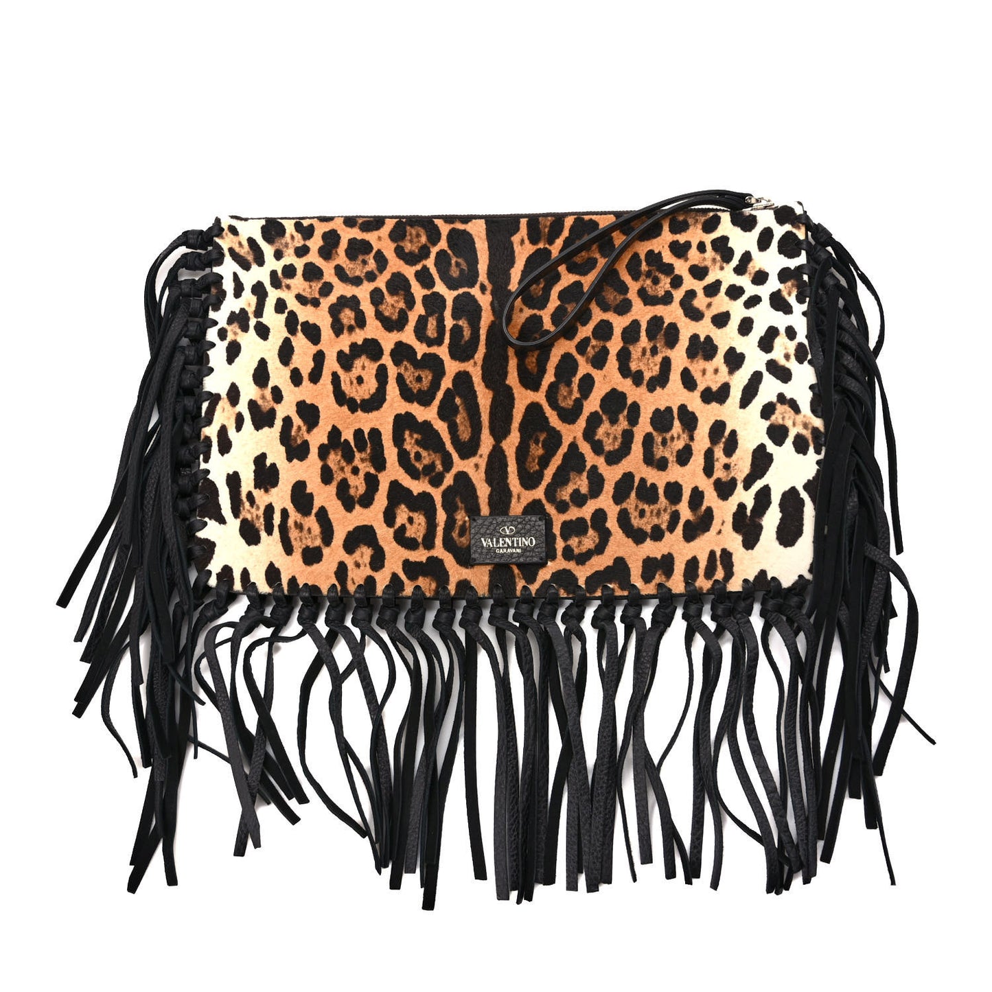 Calf Hair Oversized Fringe Clutch Leopard