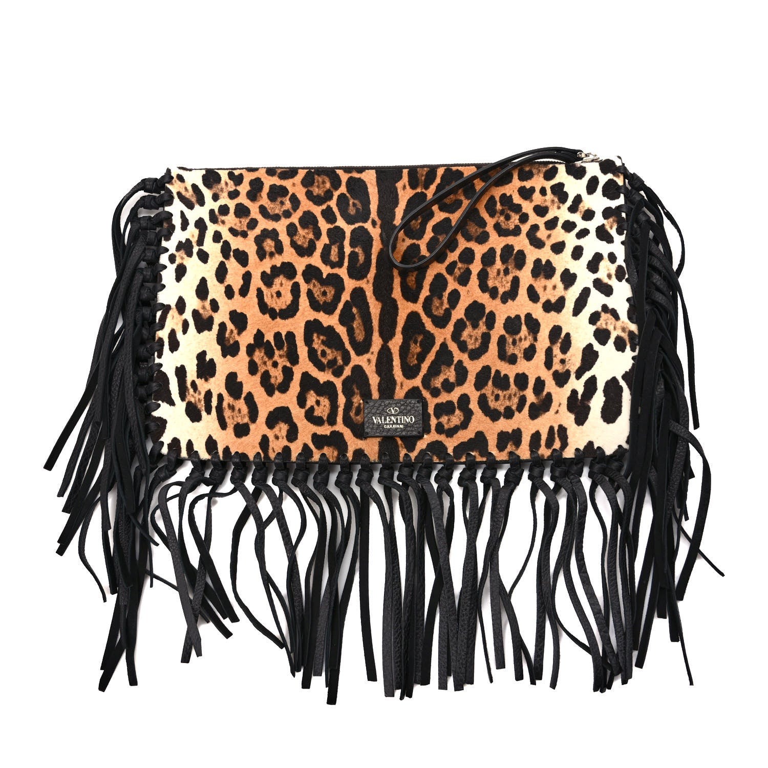 Valentino Garavani Calf Hair Oversized Fringe Clutch Leopard 1 of 6