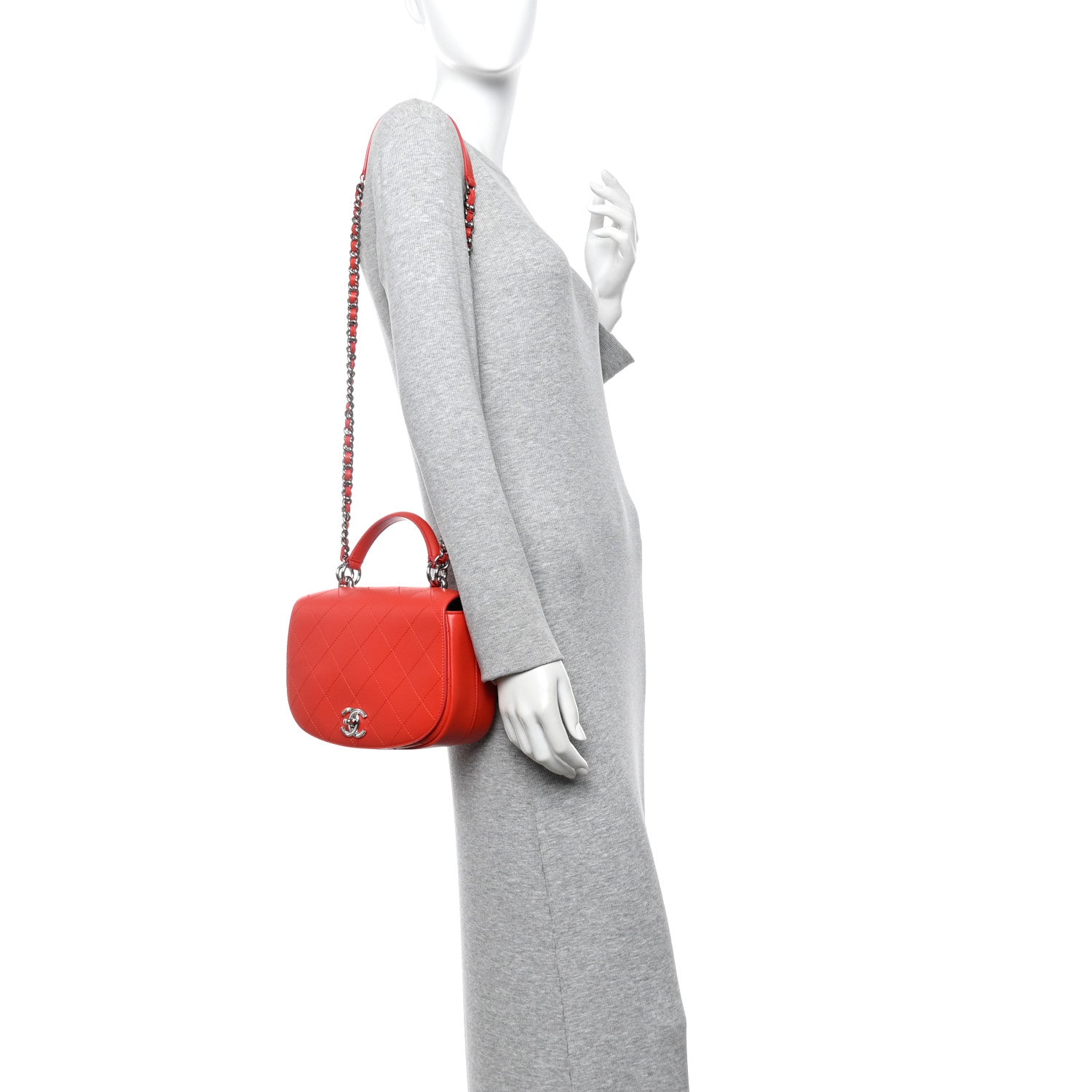Chanel Calfskin Stitched Small Ring My Bag Flap Crossbody Red 2 of 10