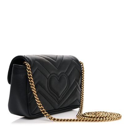 Gucci Calfskin Matelasse Super Mini GG Marmont Shoulder Bag Black 2 of 9