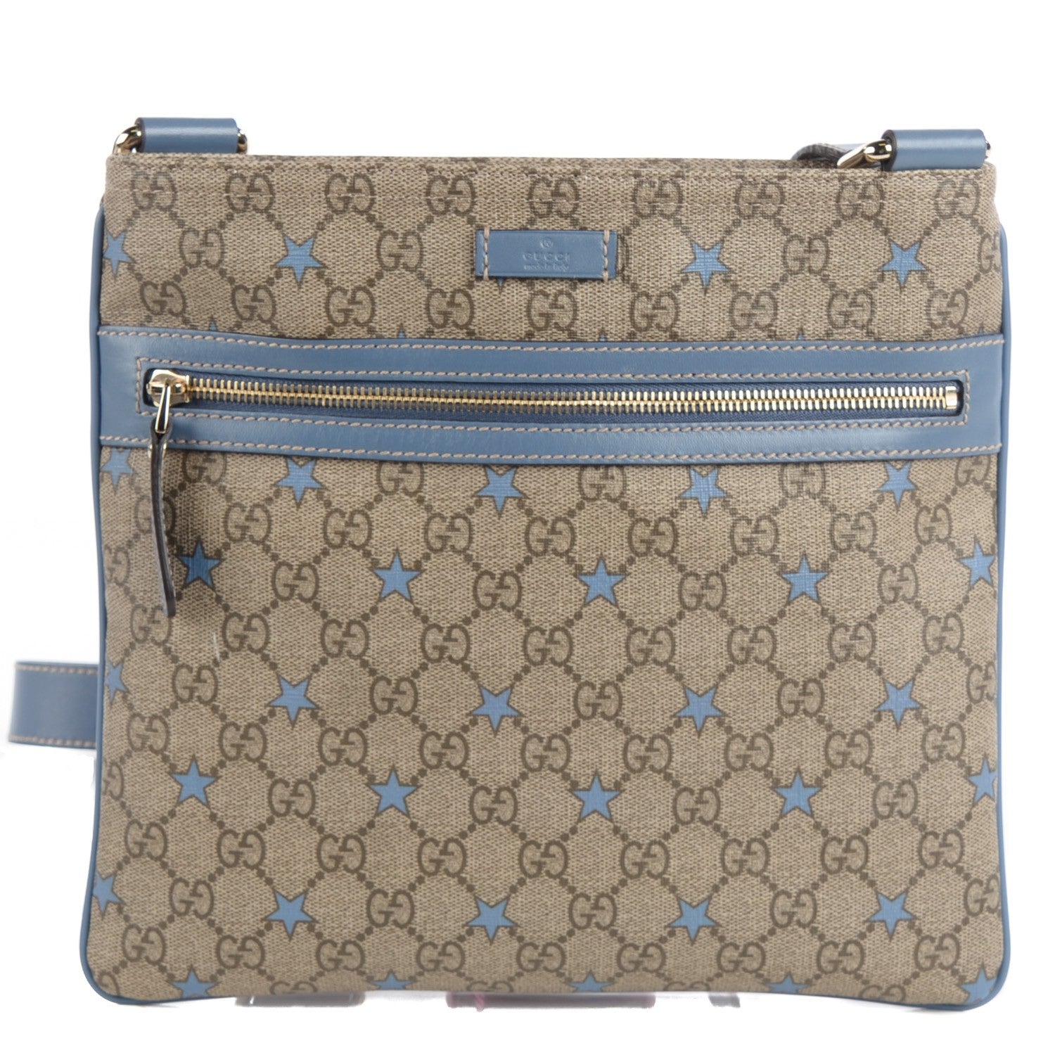 Gucci Monogram GG Supreme Stars Small Flat Messenger Bag Light Blue 1 of 7