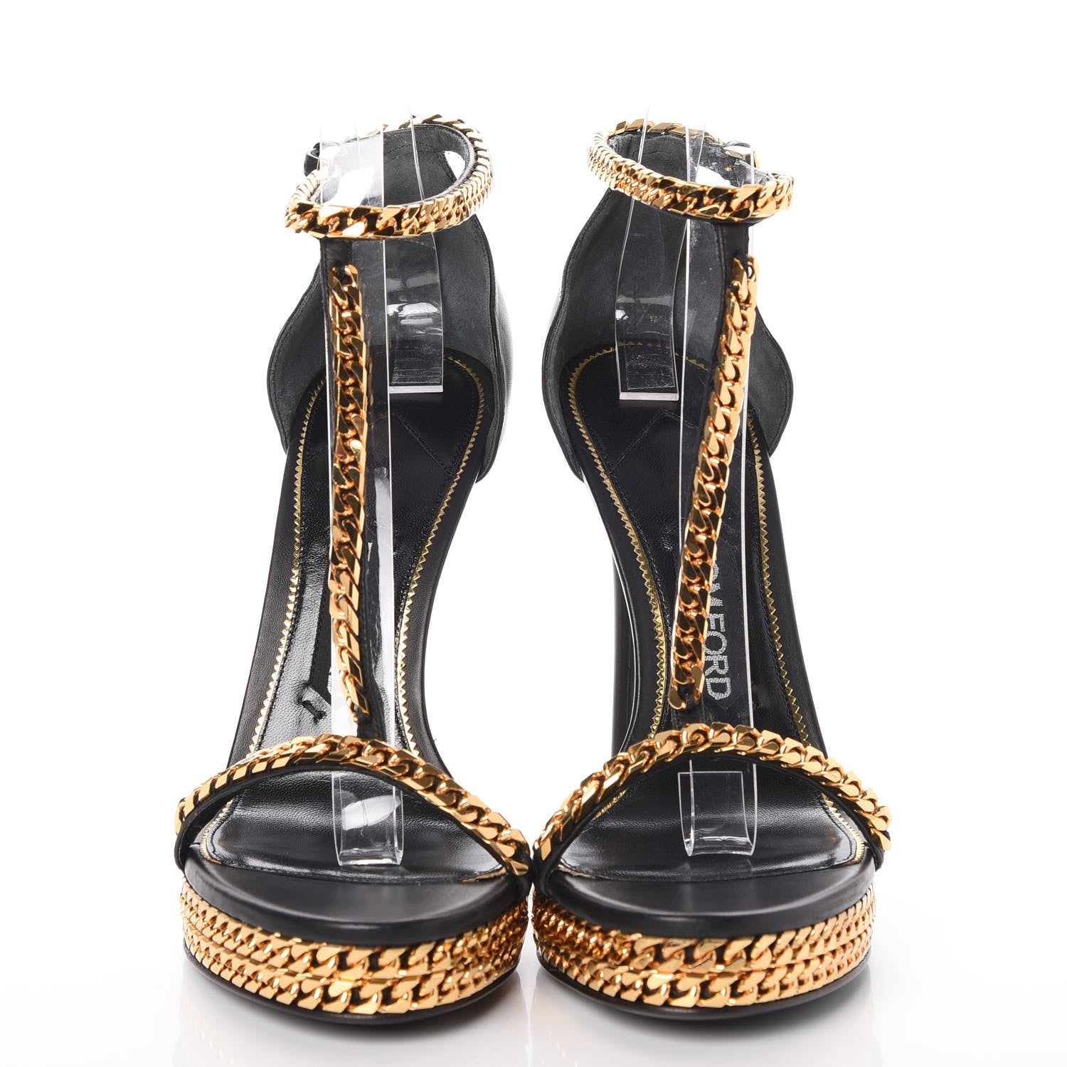 Tom Ford Calfskin Curb Chain Platform Sandals 38 Black Gold 2 of 8