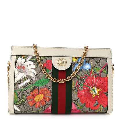 Gucci GG Supreme Monogram Flora Web Small Ophidia Chain Shoulder Bag White 1 of 11