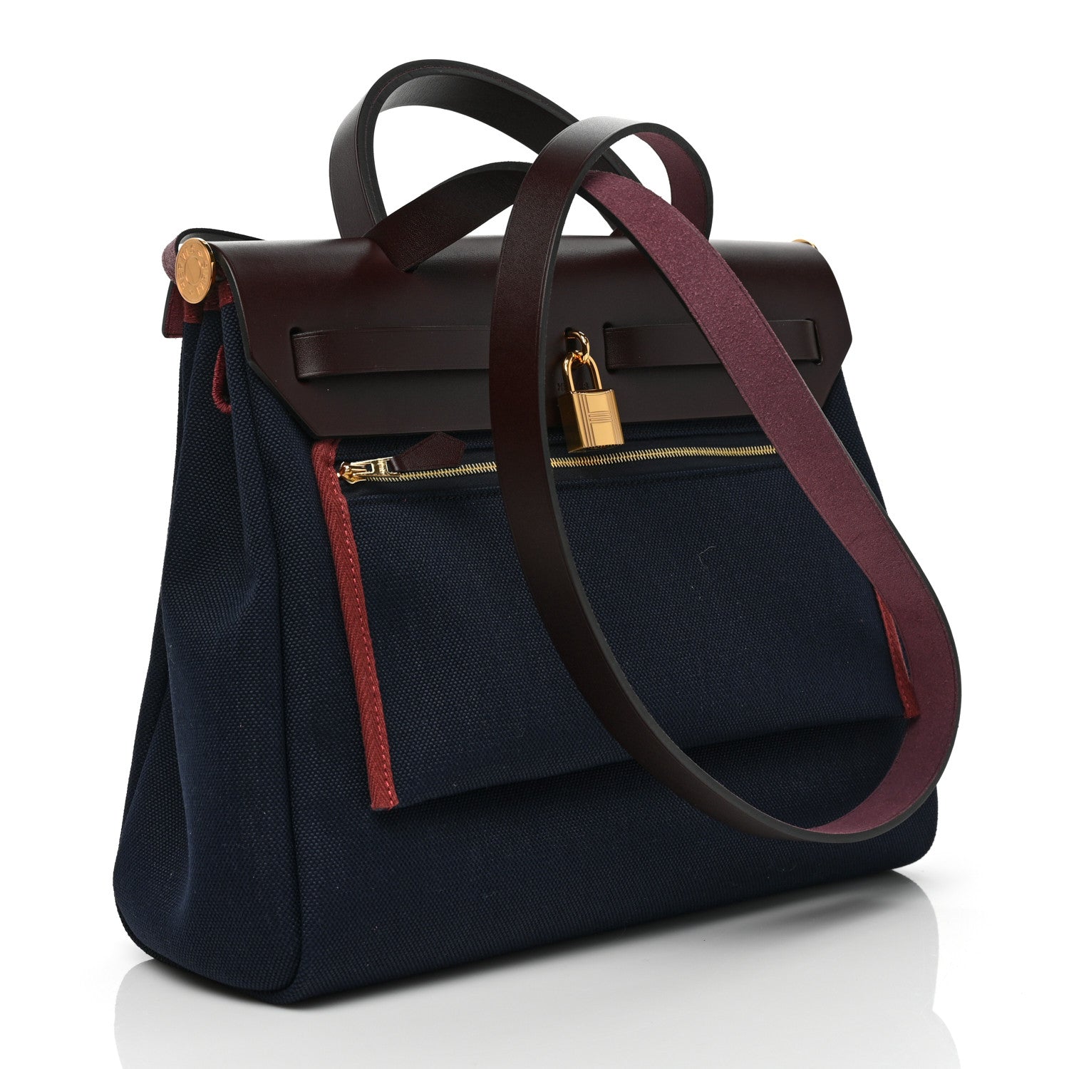 Hermes Toile Militaire Vache Hunter Herbag Zip Retourne 31 PM Rouge Sellier Bleu Marine 4 of 9