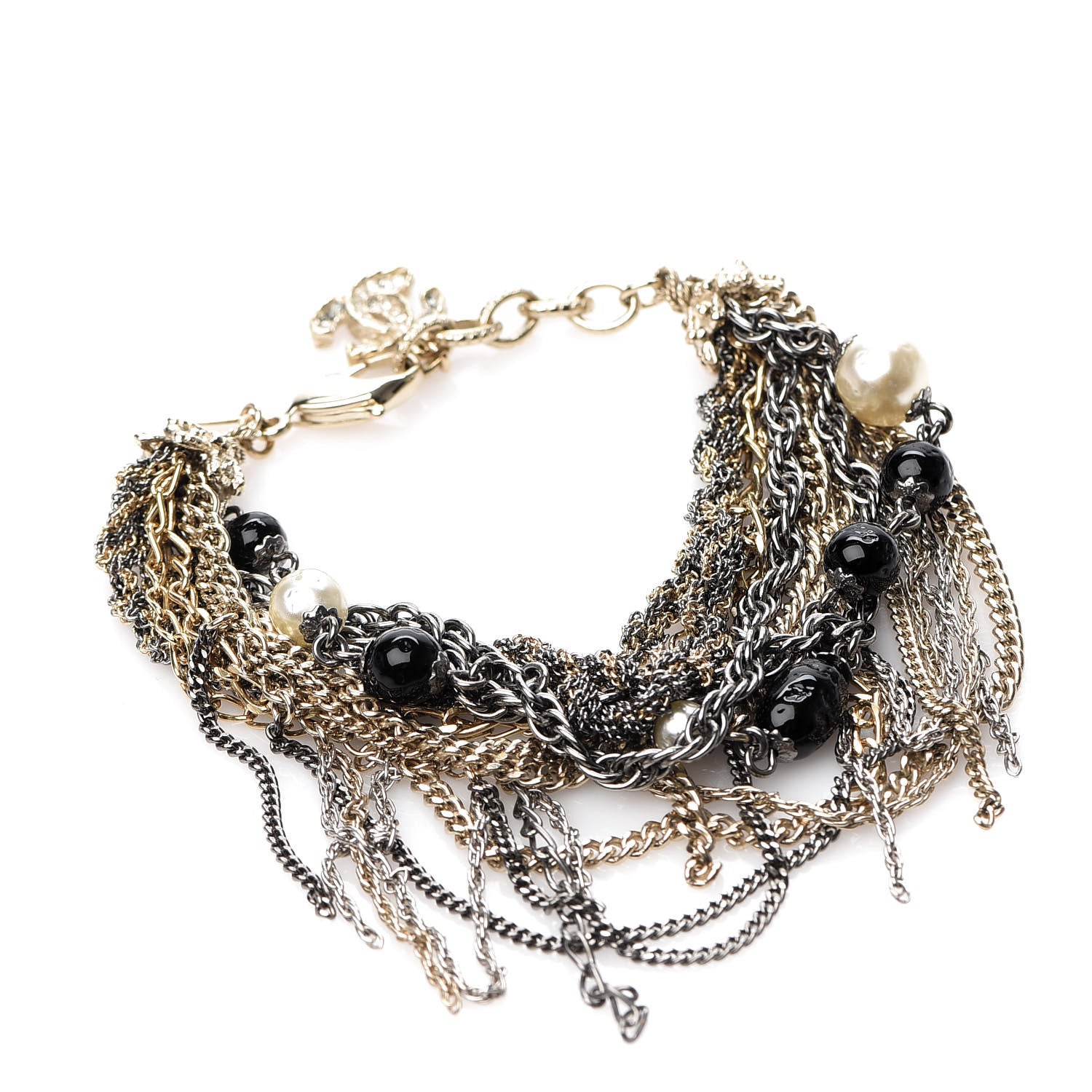 Chanel Pearl Bead Chain CC Multi Strand Bracelet Gold Ruthenium Black 1 of 4