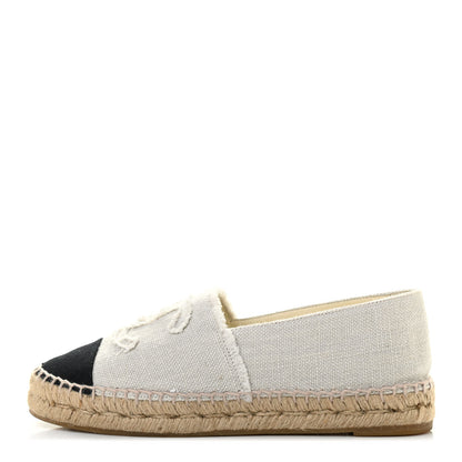 Chanel Linen CC Espadrilles 38 Ecru Black 1 of 9