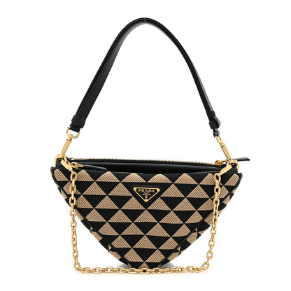 Prada Jacquard Calfskin Triangolo Symbole Embroidered Mini Triangle Double Bag Black Corda 1 of 8