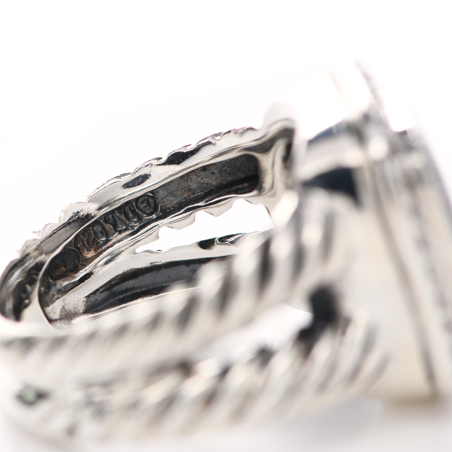 David Yurman Sterling Silver Diamond Black Mother of Pearl 11mm Albion Ring 51 5.75 5 of 7