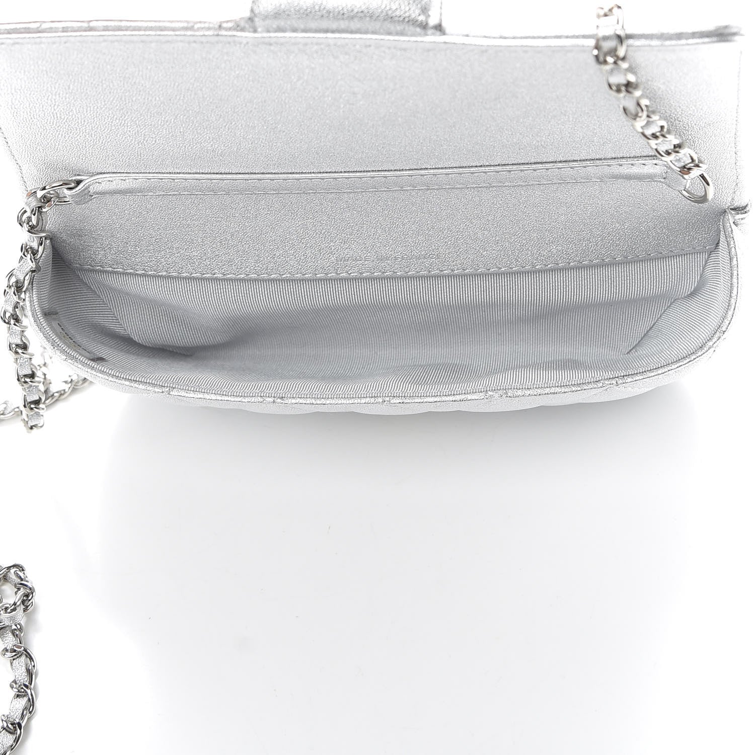 Chanel Metallic Lambskin Quilted Glasses Case With Chain Silver 5 of 11