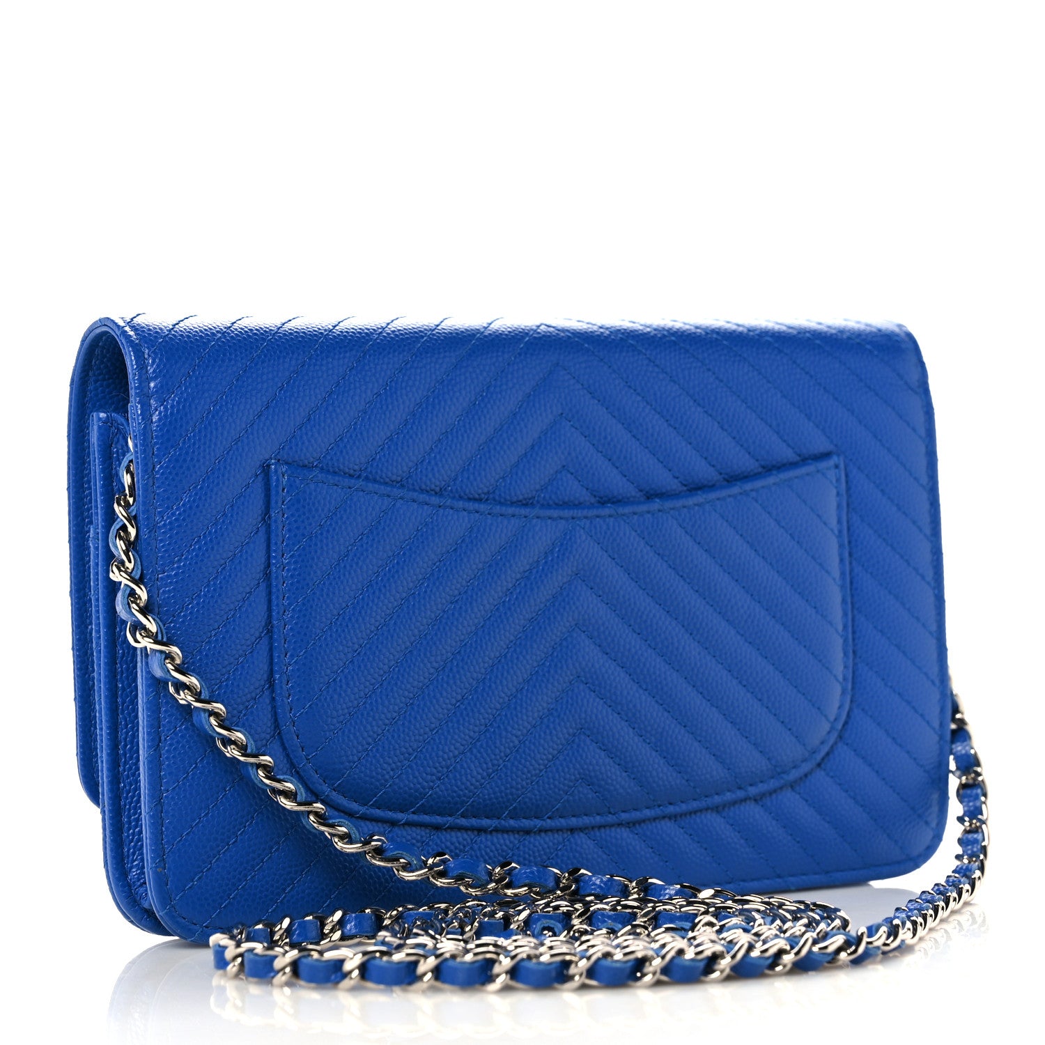 Chanel Caviar Chevron Quilted Wallet On Chain WOC Blue 3 of 10