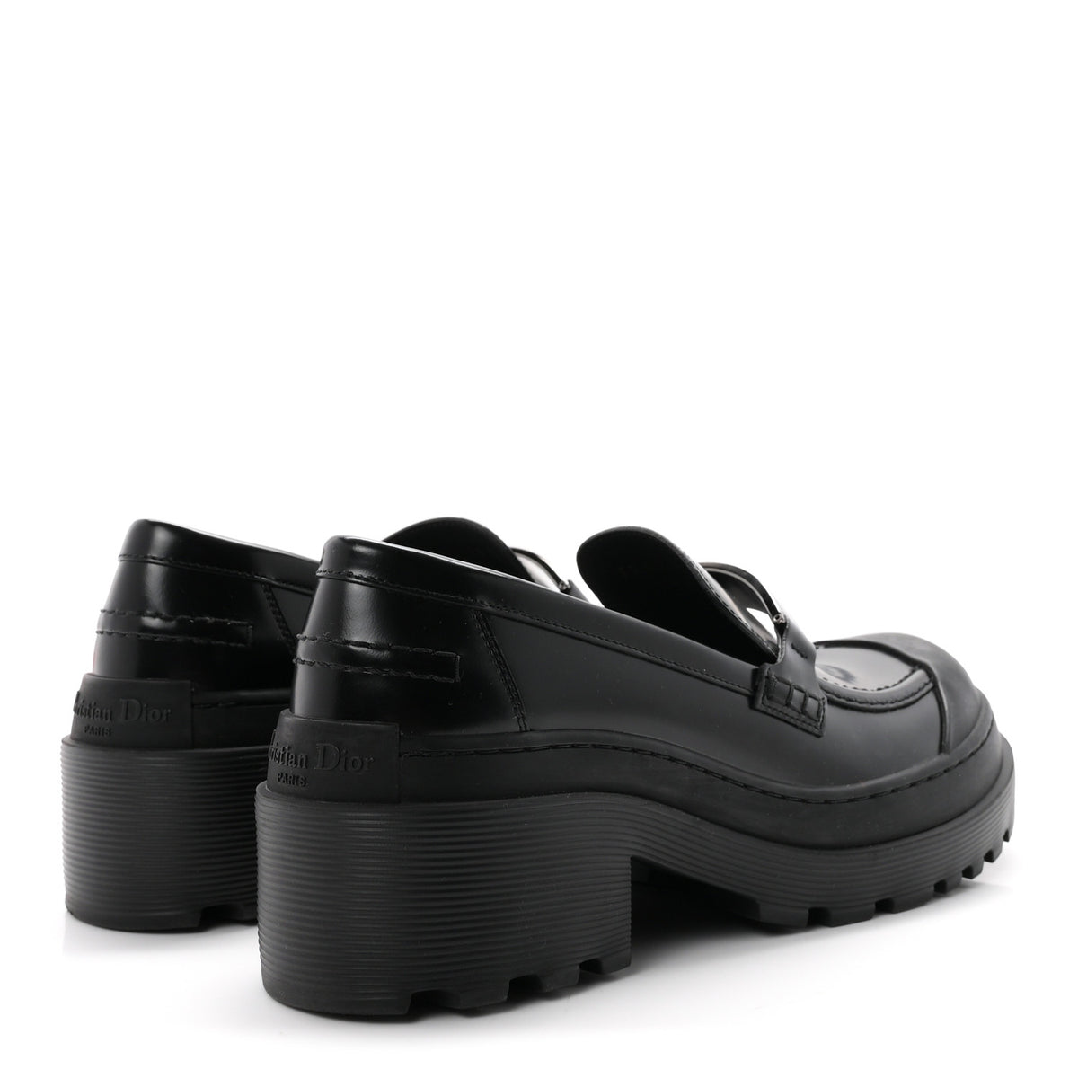 Brushed Calfskin Rubber Dior Code Cap Toe Lug Sole 35mm Loafers 39 Black