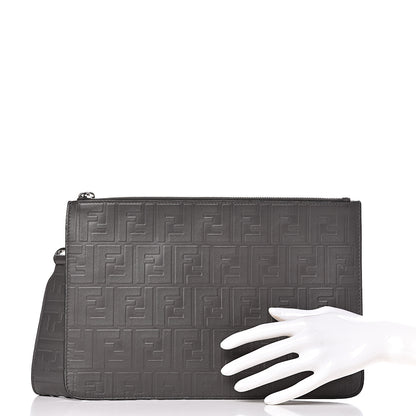 Fendi Vitello Grace FF 1974 Embossed Flat Pouch Anthracite 2 of 7