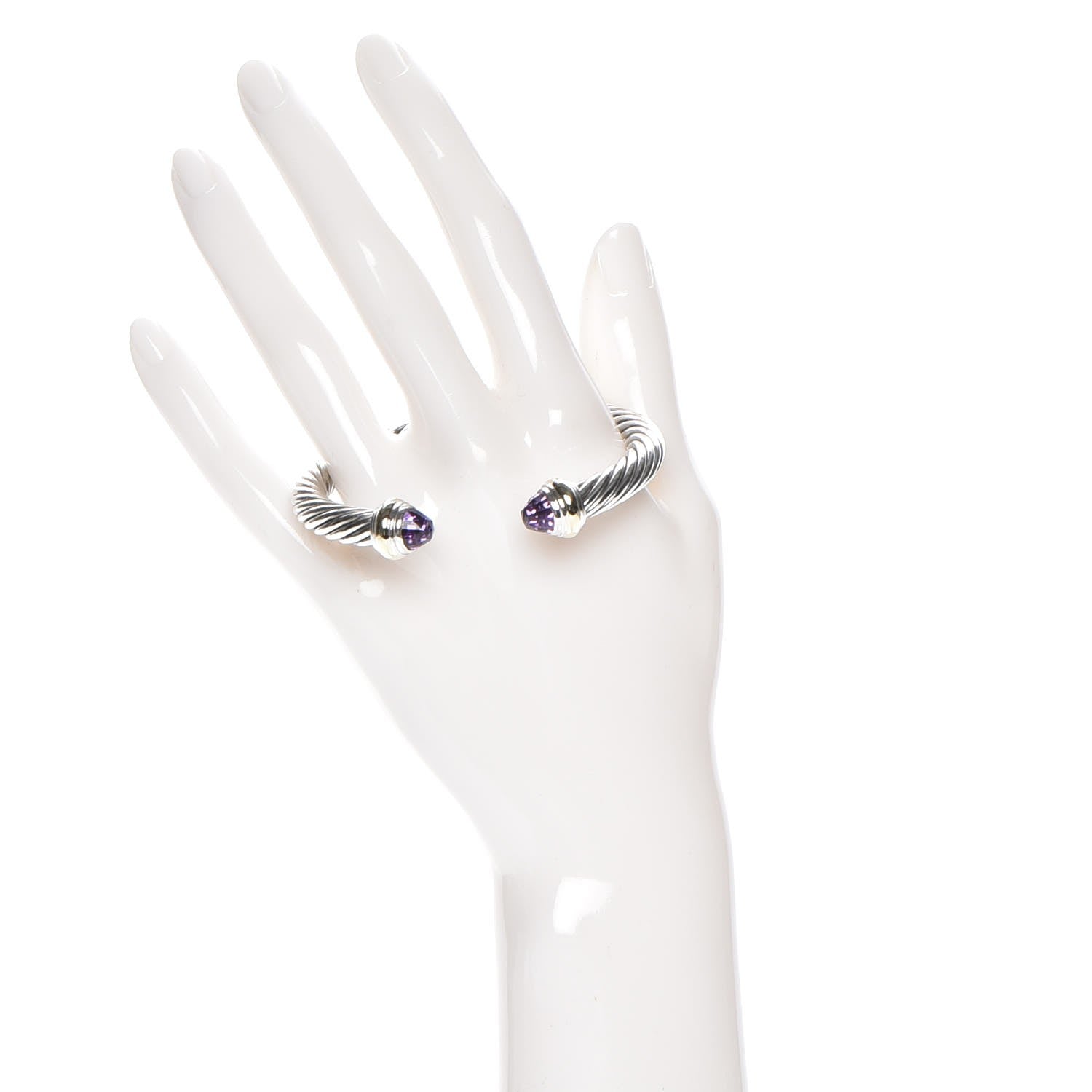 David Yurman Sterling Silver 14K Yellow Gold Amethyst 7mm Cable Classics Bracelet 2 of 5
