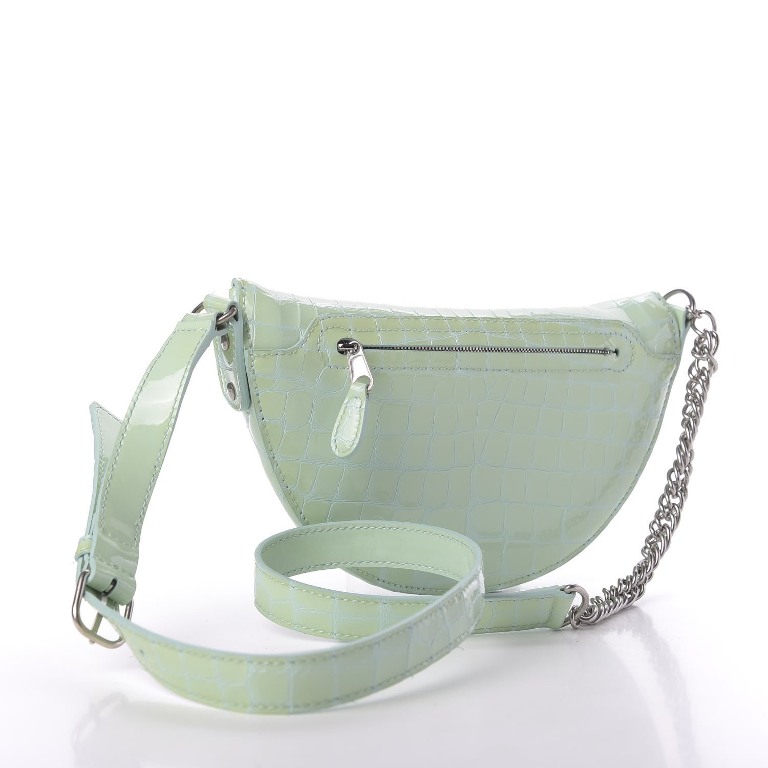 Balenciaga Shiny Calfskin Crocodile Embossed XXS Souvenir Belt Bag Green 3 of 13