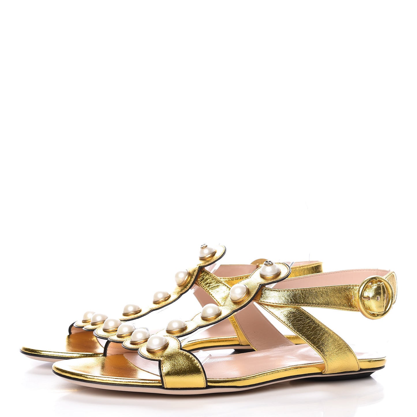 Metallic Lambskin Willow Pearl Sandals 38 Gold