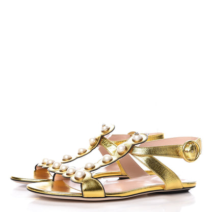 Gucci Metallic Lambskin Willow Pearl Sandals 38 Gold 3 of 7
