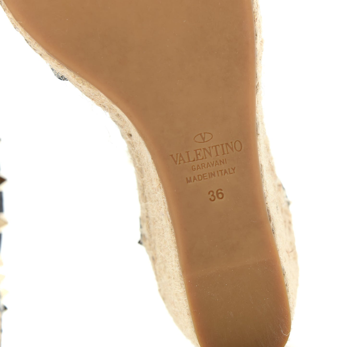 Grained Calfskin Rockstud Ankle Wrap Espadrille 15/85mm Wedges 36 Black Light Cuir