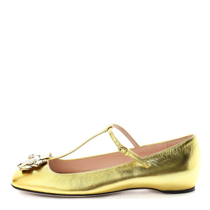 Gucci Metallic Nappa Lexi T Strap Ballerina Flats 37 Gold 1 of 8